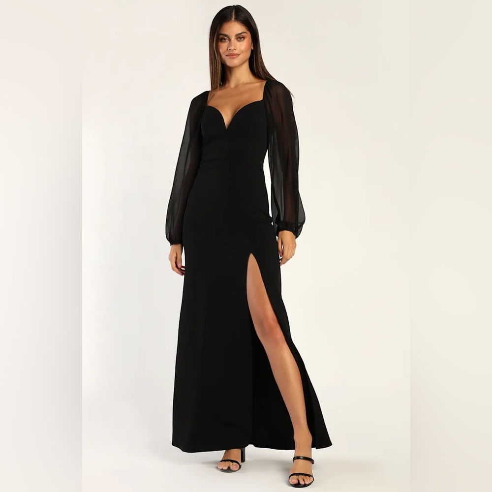 Lulu's Oh The Drama Black Balloon Sleeve V-Neck Maxi Dress